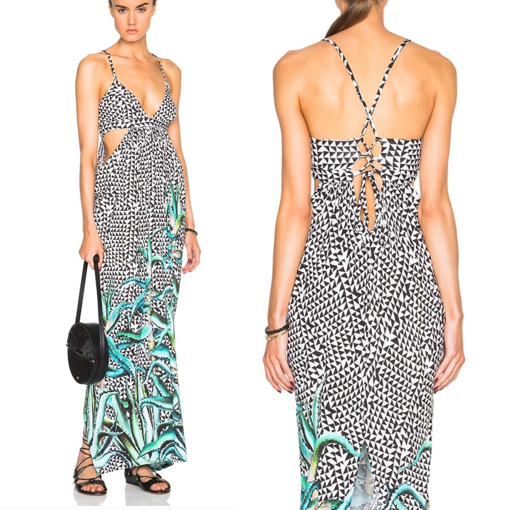 Mara Hoffman Geometric Aloe Cut Out Draped Open Back Maxi Dress /Cover-Up Medium